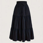 Women's Solid Color High-Waist Knot Detail Flowy Pleated Midi Skirt - Elegant A-Line Skirt For Spring Summer