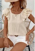 Textured Bow Knot Frilled Butterfly Sleeve Blouse