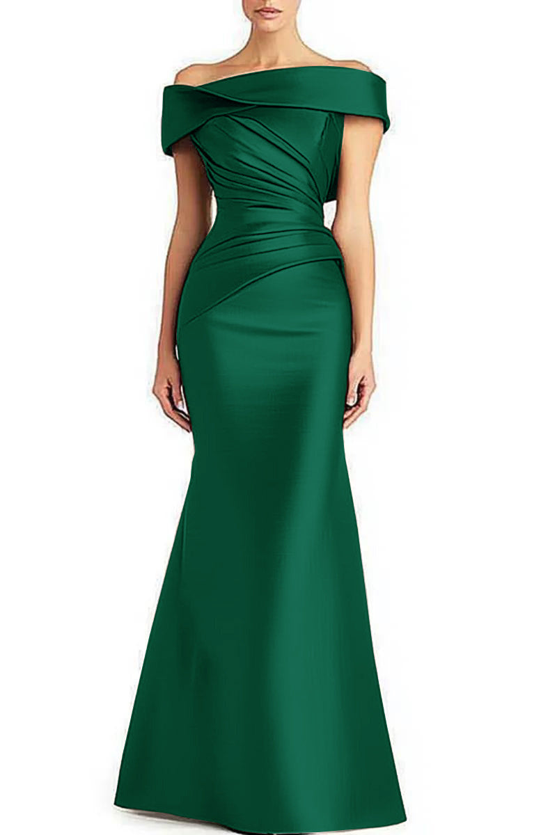 Evening Formal Dress Pleated Off-shoulder Elegant Maxi Dress Mother Of The Bride Dress