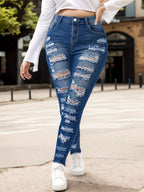 2025 New Women's Fashionable Casual Jeans, Tight Fitting Ripped Jeans, High Waisted Jeans