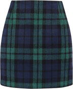 Women's High Waist Plaid Tight Pencil Wool Mini Skirt