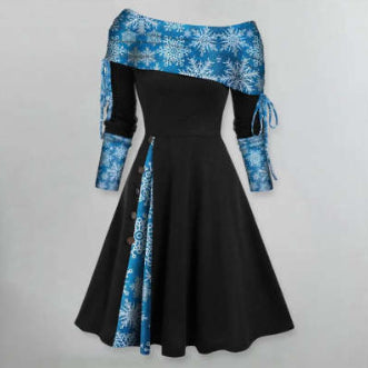 Autumn And Winter New Fashion Women's Waist Large Swing One Shoulder Long-sleeved Dress Female