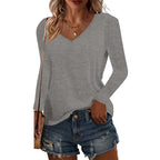 5 Pack Women's Long Sleeve T Shirts, Casual V Neck Tunic Tops Basic Loose Solid Blouses Outfit