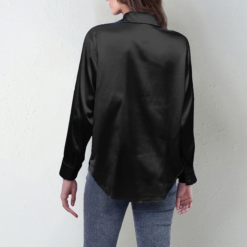 Women's Elegant Satin Lapel Shirt, Long Sleeve Button-Down Blouse For Casual And Office Wear