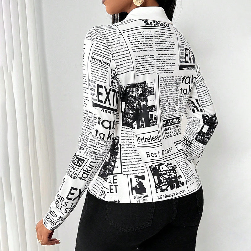 Women's Long Sleeve Casual Shirt - Spring&Fall Slim Fit Printed Blouse With Single Button Placket