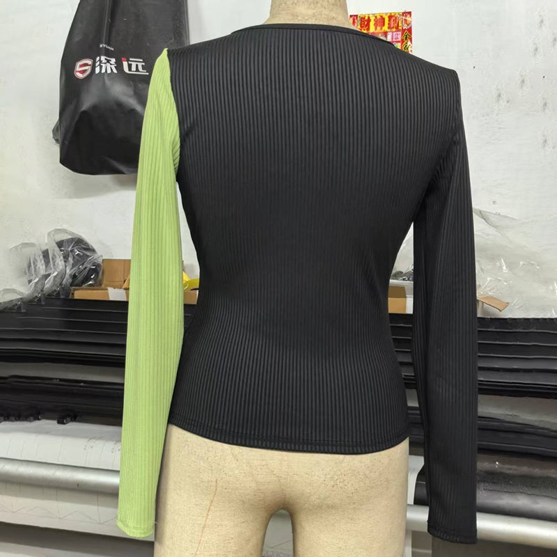 Women's Elegant V-Neck Cross Front Sweater, Color Block Knit Top For Spring And Fall Layering