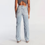 Women's High-Waist Jeans, Wide-Leg Full-Length Jeans With Center Pleat, Cotton Denim For All Seasons Forbidden Platform - Temu