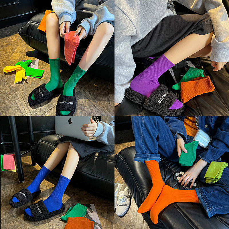 Vibrant Socks For Women 6 Pairs Of Colorful Candy-Hued Cotton Socks For Spring Fall Dance Instagram-Trendy Mid-Calf Length Solid-Color Comfortable Style