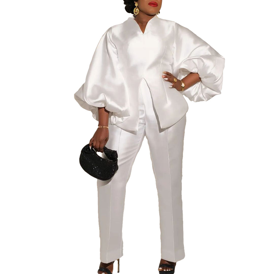 Elegant Ol Pure Color African Plus Size Cross-border Two-piece Set