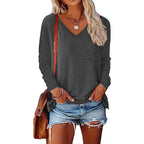 4 Pack Long Sleeve Tops For Women V Neck Dressy Basics Tees Casual Trendy Loose Fit T Shirts