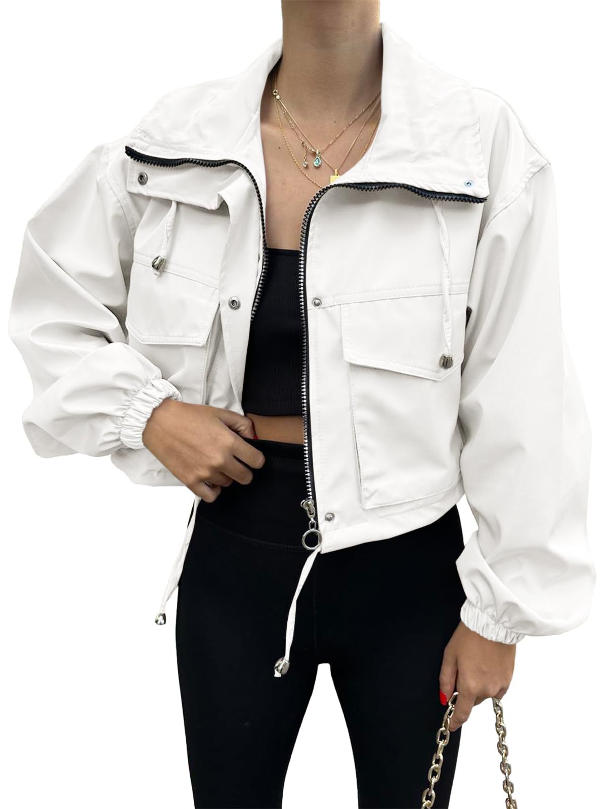 Solid Color Women's Short Jacket Zipper Trench Coat