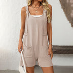 Womens Rompers Summer Casual Short Overalls Sleeveless Adjustable Tie Knot Strap Jumpsuits With Pockets