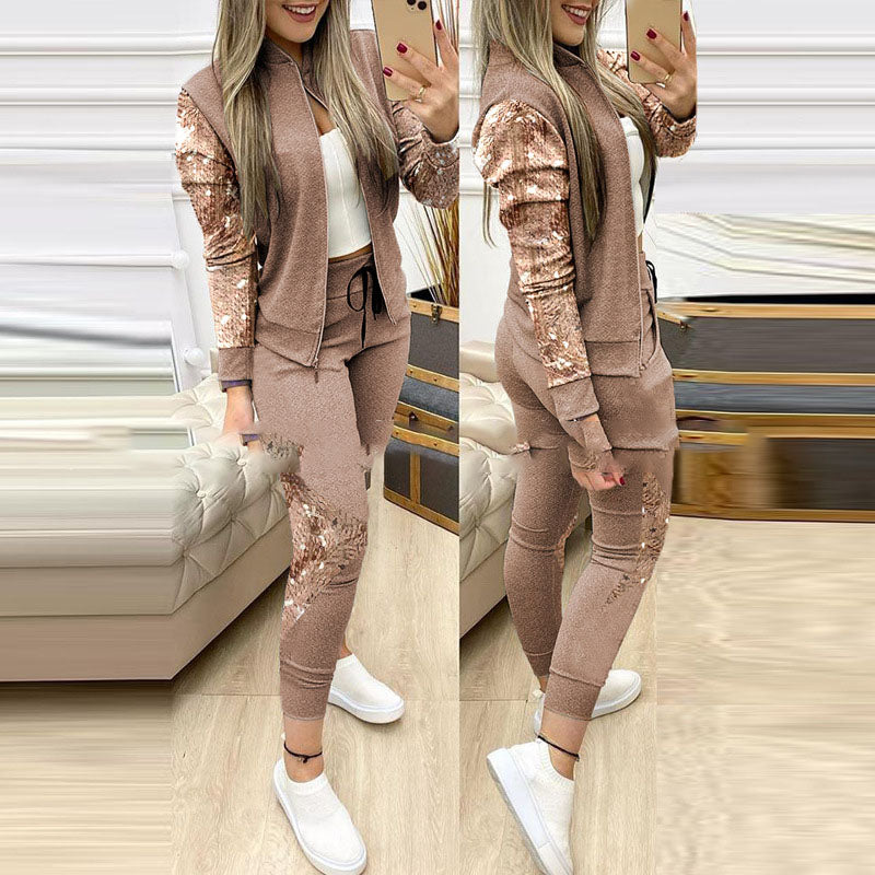 Casual Zipper Stitching Plaid Suit Women's Suit