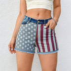 Women's Mid-Rise Patriotic Flare Jeans, Slim Fit Full-Length Jeans With An American Flag Print For 4th Of July, Stretch Denim For Holiday Events Forbidden Platform - Temu