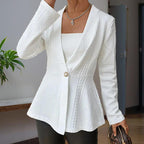 Women's Elegant V-Neck Long Sleeve Textured Beaded Button - Casual Spring & Fall Jacket