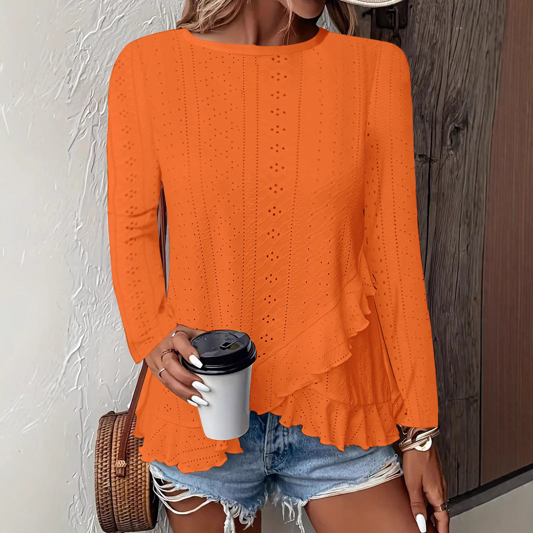 Casual Solid Color Long Sleeve Round Neck