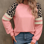 Women's Leopard Print Raglan Sweatshirt - Casual Striped Sleeve Pullover, Fashion Long Sleeve Top