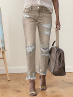 2025 New Women's Fashion Ripped Plus-sized Jeans, Straight And Slim 9-inch Jeans, Retro And Comfortable Jeans, Suitable For All Occasions, Plus-sized Women's Denim Clothing