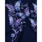 Women Butterfly Print Long Sleeve Shirts Faith-Hope-Love Graphic Tops Casual Loose Fit