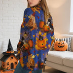Women's Diamond Hollow Out Batwing Sleeve Top - Loose Fit Pumpkin Halloween Print Blouse For Spring Summer