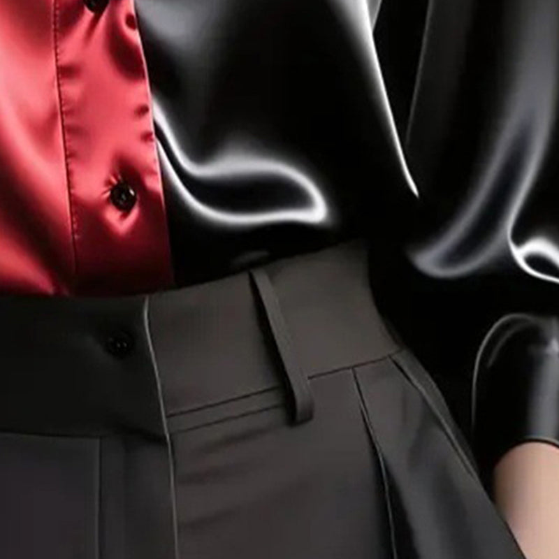 Women's Colorblock Long Sleeve Blouse Shirt Button Down Collared Tops