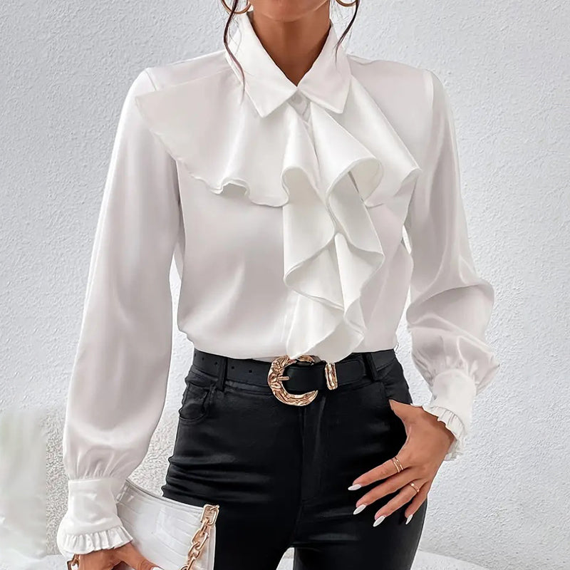 Women's Ruffled Collared Blouse, Long Sleeve Dressy Casual Shirt, Fall Business Casual Work Tops