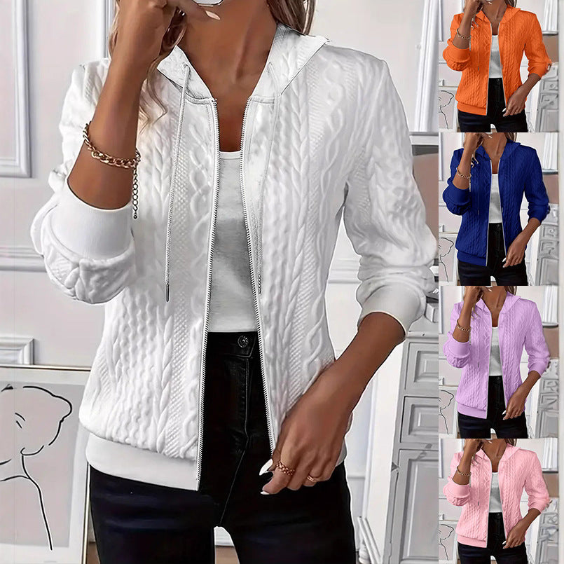 Women's Long-sleeved Knitted Zipper Hooded Jacket