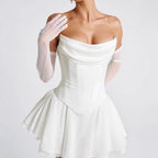 French Solid Color Tube Top Dress With Sleeves