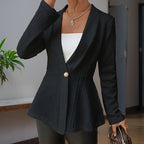 Women's Elegant V-Neck Long Sleeve Textured Beaded Button - Casual Spring & Fall Jacket