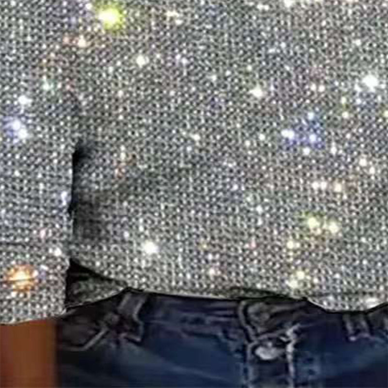 Plus Size Women's V-Neck Sparkle Top Long Sleeve Glitter Blouse For Office And Casual Wear