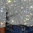 Plus Size Women's V-Neck Sparkle Top Long Sleeve Glitter Blouse For Office And Casual Wear