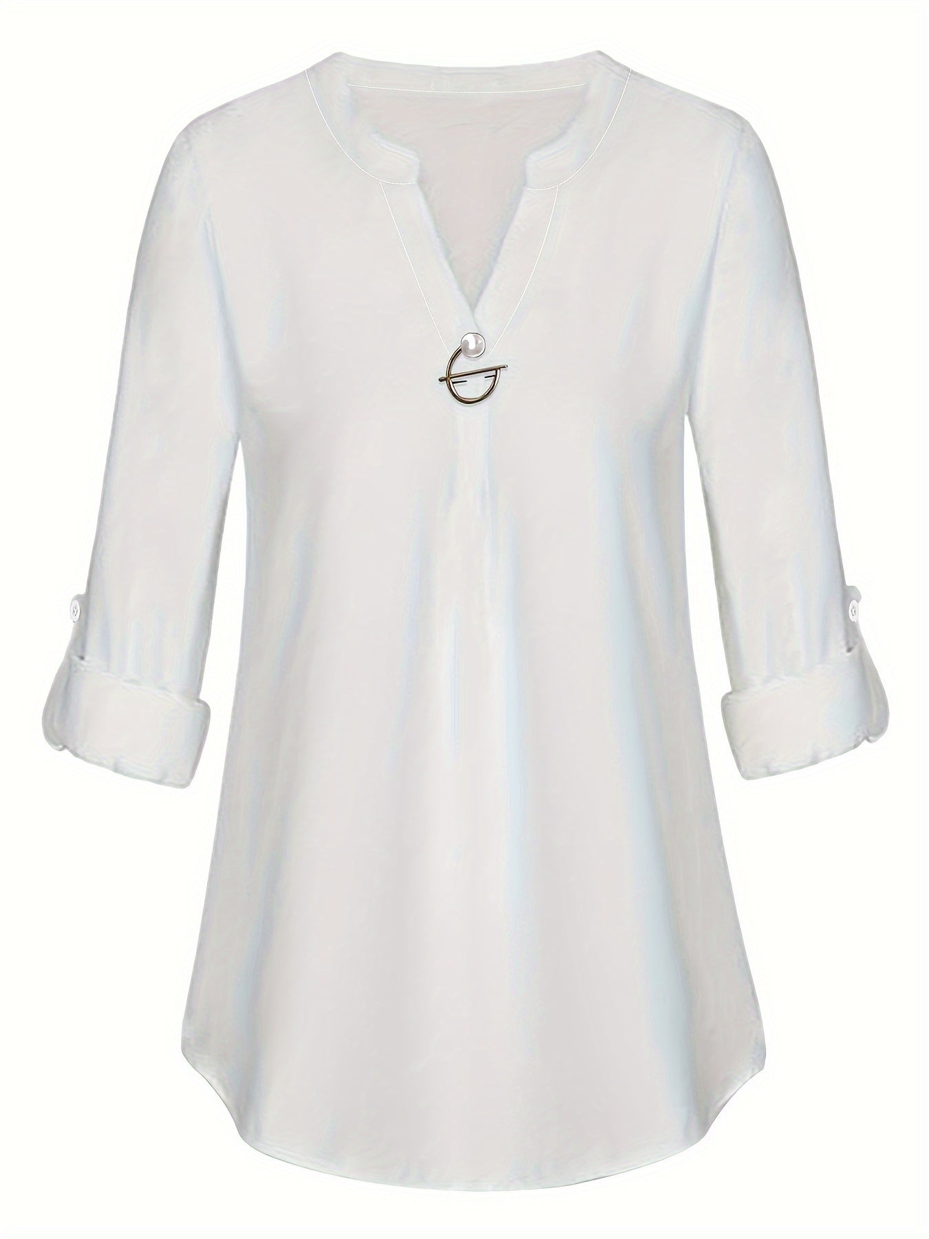 Women's Long Sleeved Simple And Versatile Casual Pearl Button Shirt