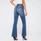 Women's High-Waist Star Patch Jeans, Wide-Leg Full-Length Jeans With A Retro Y2K Sta Light-Wash Denim For All Seasons Forbidden Platform - Temu
