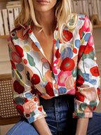 Women's Shirt Long Sleeved Shirt Casual Printed Flower Shirt