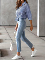 Classic Striped Casual, Business, Versatile Four Seasons Can Wear A Long-sleeved Shirt.