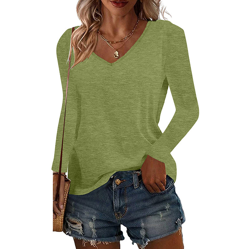 4 Pack Long Sleeve Tops For Women V Neck Dressy Basics Tees Casual Trendy Loose Fit T Shirts