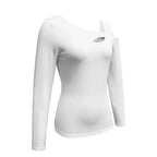 Women's Cut Out Off Shoulder Top - Long Sleeve Plain Tee For Holiday, Spring & Autumn