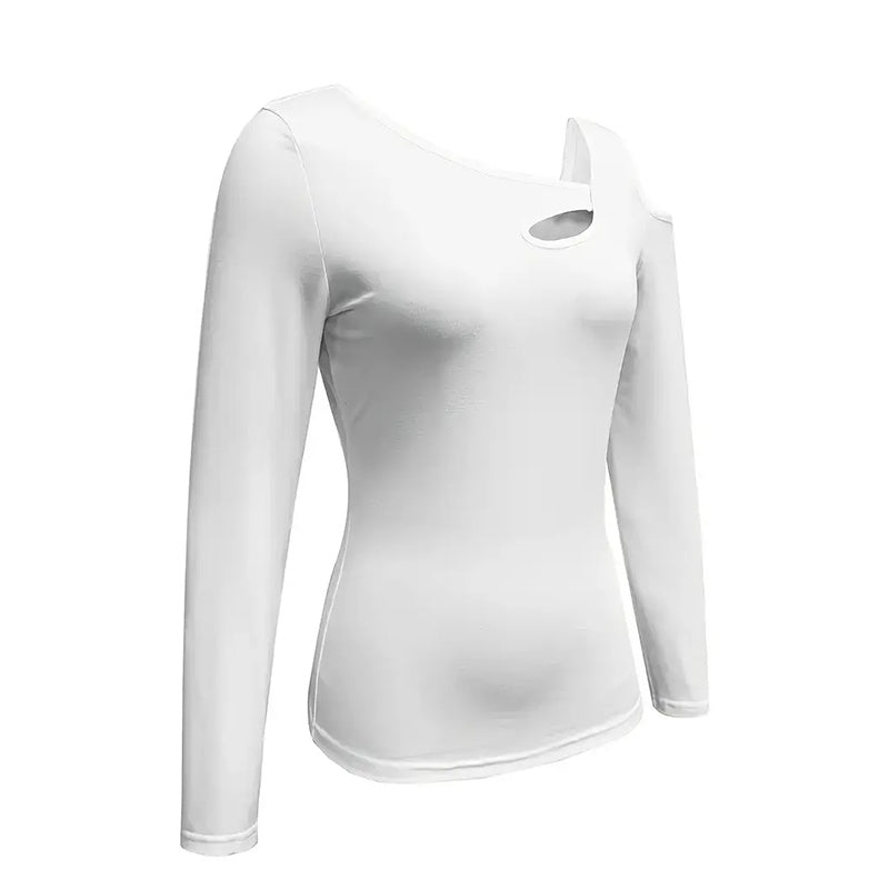 Women's Cut Out Off Shoulder Top - Long Sleeve Plain Tee For Holiday, Spring & Autumn