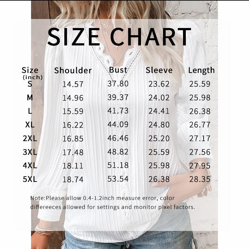 Women's Lace Trim V-Neck Blouse Puff Long Sleeve Dressy Casual Work Shirt