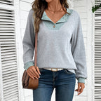 Women's Color Block Pullover - Spring Fall V-Neck Long Sleeve Casual Loose Top