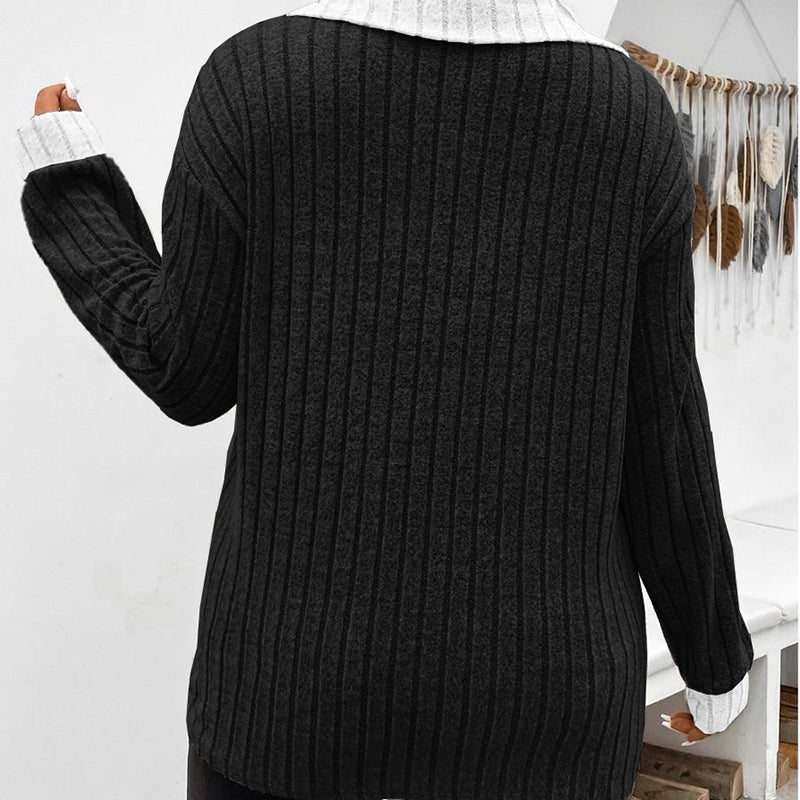 Plus Size Lapel V-Neck Top, Lightweight Long Sleeve Casual Going Out Blouse