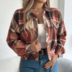 Womens Button Down Shirts Jacket Long Sleeve Plaid Shackets Business Casual Blouse Top