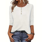 Women's 3-Pack Long Sleeve Tops, Fall Winter Casual Round Neck Tunic Blouses, Lightweight Button Pullover Shirts