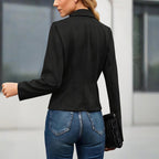 Women's Stand Collar Double-Breasted Jacket - Solid Color Long Sleeve Streetwear Coat Lightweight Spring&Fall Fashion