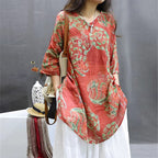 Women's Soft Printed Mid-Sleeve Top Casual Round Neck Tunic For Spring And Summer