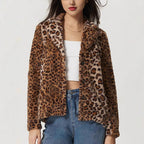 Women's Buckle Lapel Thickening Leopard Print Coat