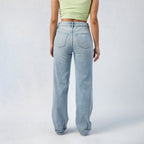 Women's High-Waist Jeans, Wide-Leg Full-Length Jeans With Center Pleat, Cotton Denim For All Seasons Forbidden Platform - Temu