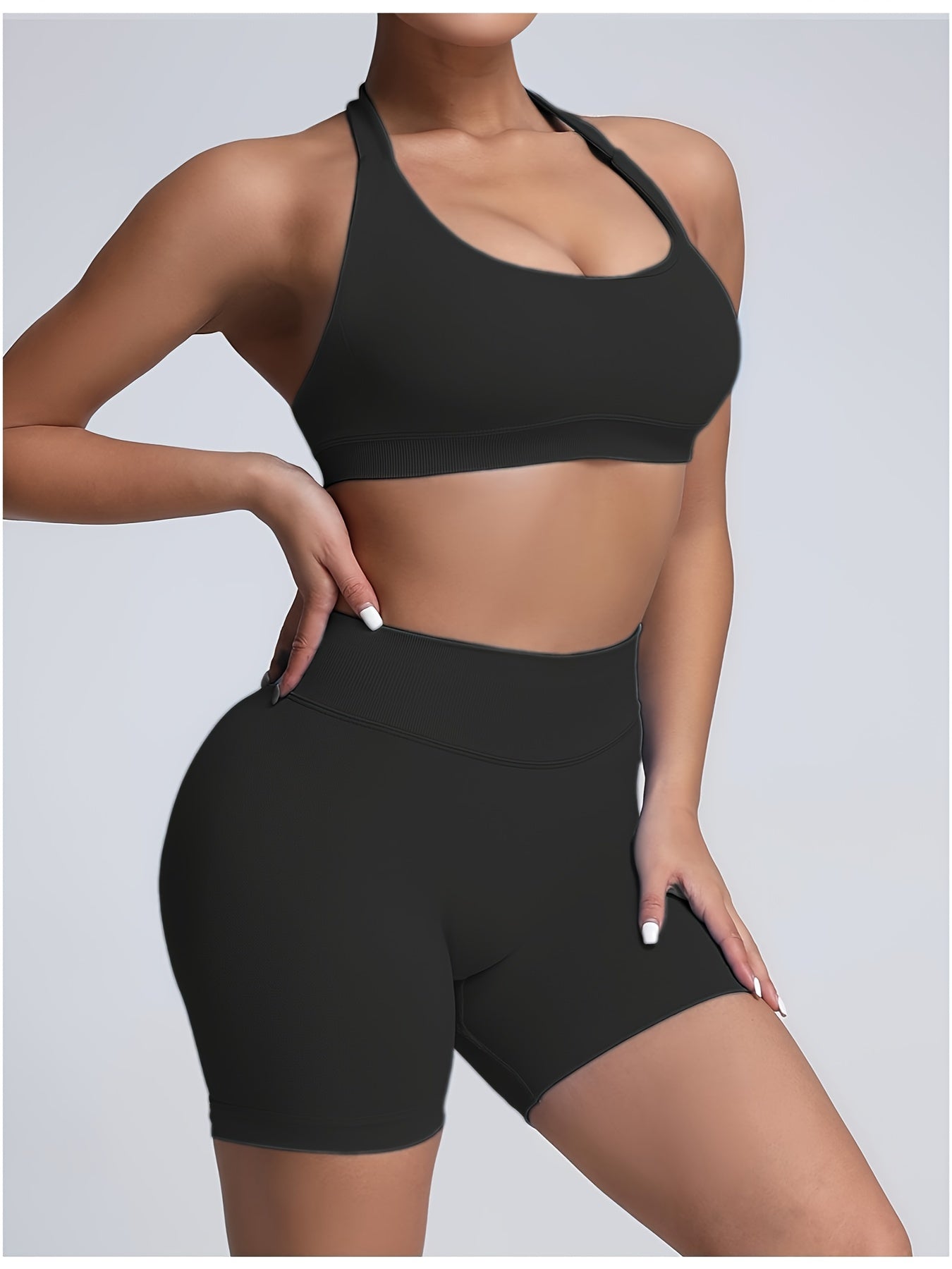 Women's Yoga Workout Set  Sports Bra High-Waist Shorts  Quick-Dry  Breathable