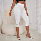 Fashion Slim Fit High Waist Pure Color Lace Patchwork Base Cropped Pants