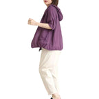 Women's Large Loose Vintage Cotton And Linen Casual Thin Hooded Cardigan